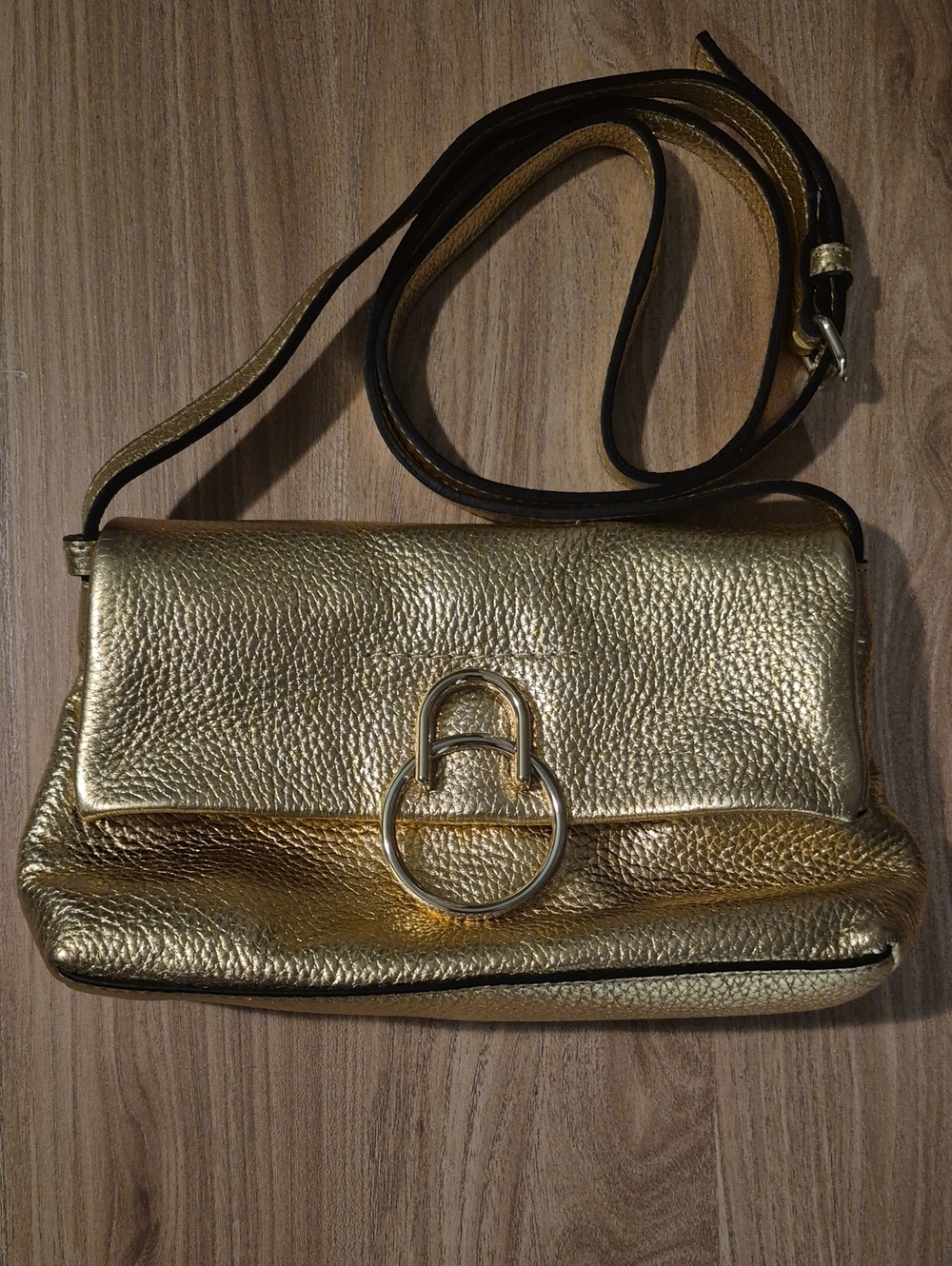 Vince Camuto Metallic Gold Leather Crossbody with Ring Detail